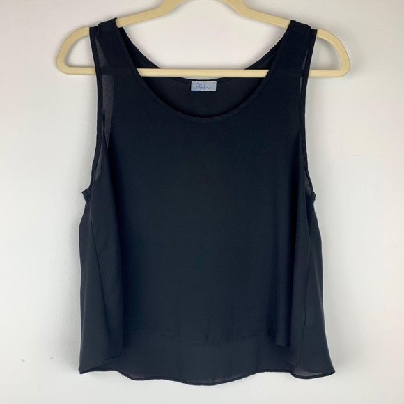 ABBELINE Basic Black Sheer Crop Top Sz m - Picture 1 of 4